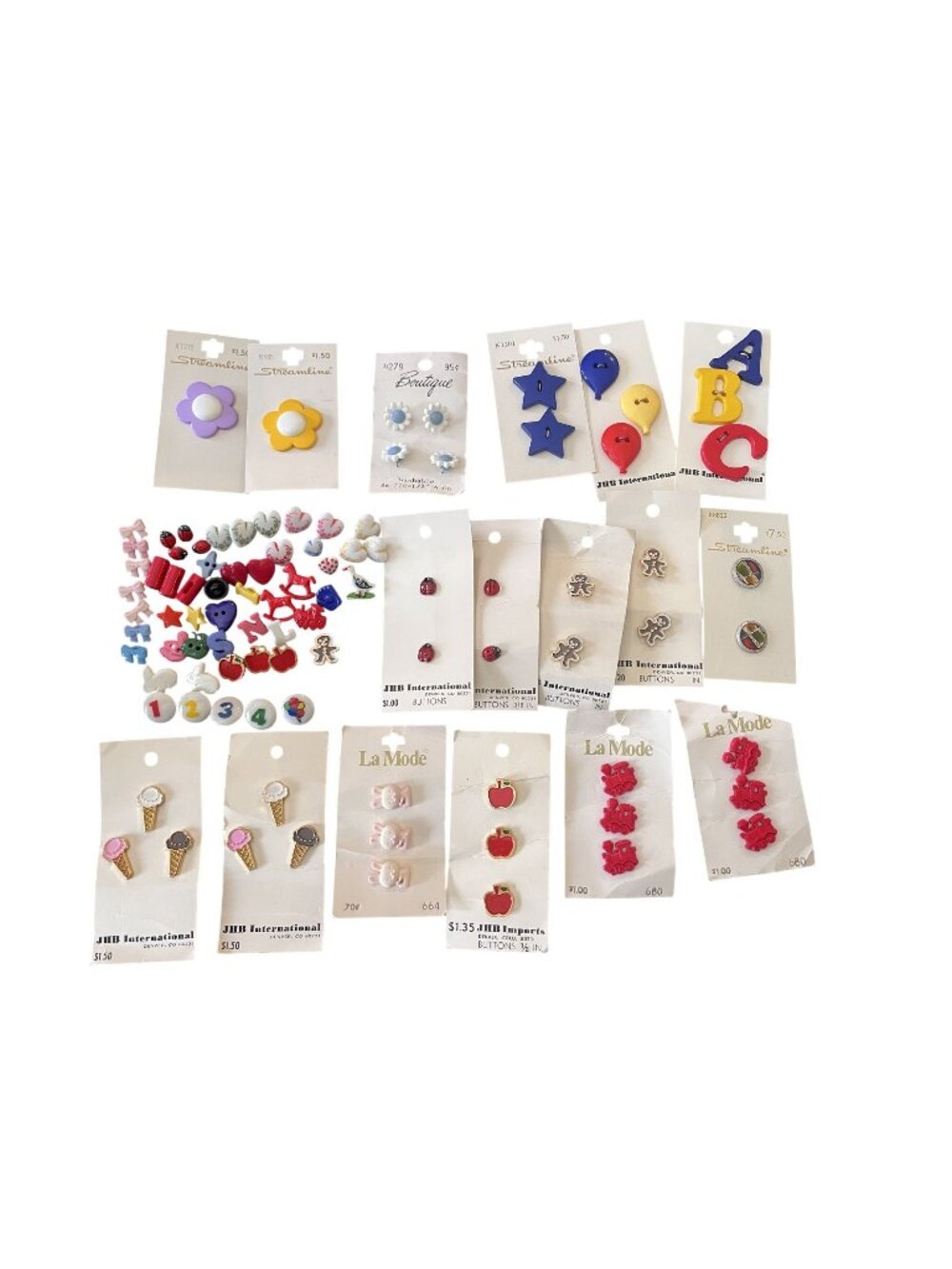 Vintage Sew On Gingerbread Men, Ice Cream Cones, Apples, Metal Plastic Button Lo